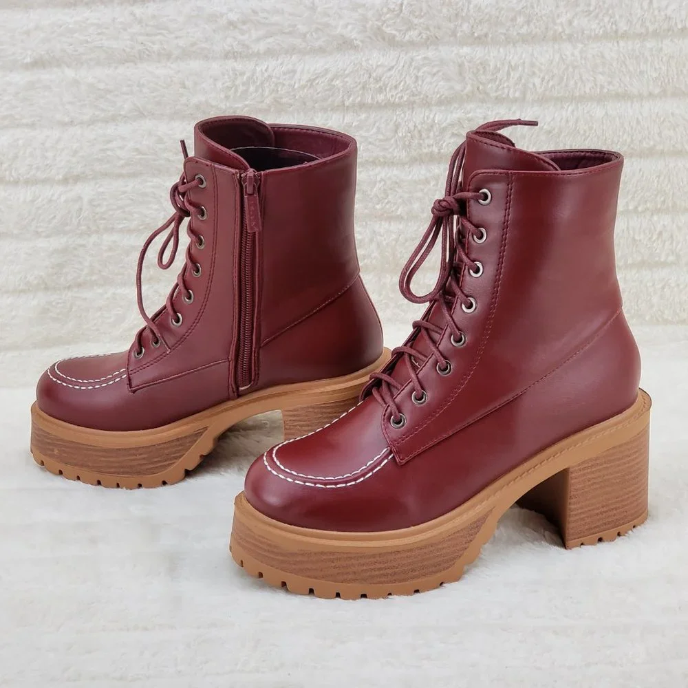 Light Weight  Wood Look Chunky Platform Combat Boots - Picture 6 of 9